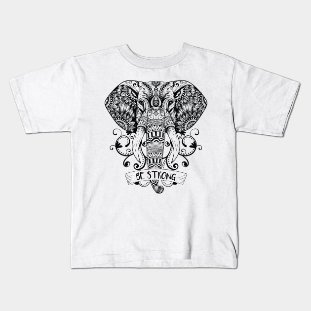 Be Strong Elephant Kids T-Shirt by Urban_Vintage